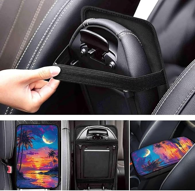 Moon Palm Armrest Pad Cover for Cars Arm Rest Cushion Pads Car Center Console Cushion Non Slip Car Accessories Car Xmas Decoration