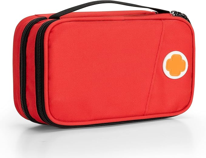 CURMIO Insulated Insulin Cooler Travel Case, Double Layer Diabetic Supplies Storage Bag with Detachable Pouches for Insulin Pens, Diabetic Medication and Ice Packs, Red, Empty Bag Only