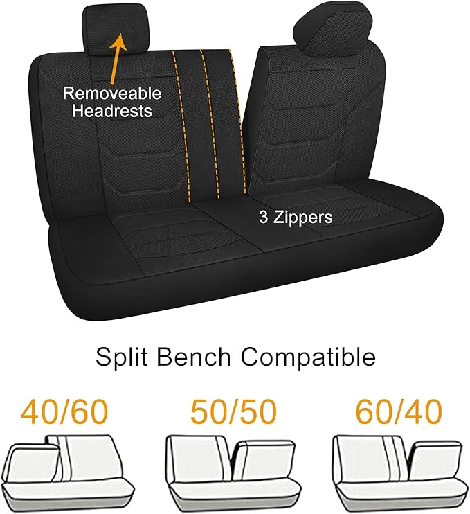 3D Air Mesh Car Seat Cover Full Sets Washable and Breathable Premium Cloth Automotive Vehicle Seat Covers for Cars Interior, Universal Fit for Most Cars, Sedan, Truck, SUV(Black)