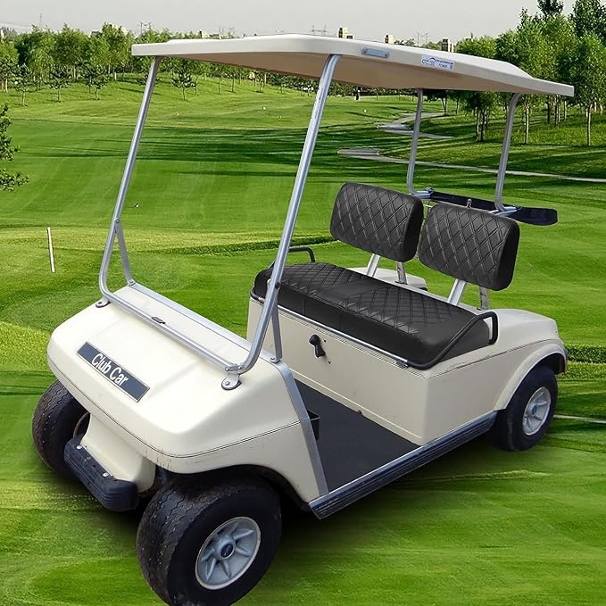 Club Car DS Pre-2000 Golf Cart Seat Cover Thick Premium Marine Leather Made with Custom Diamond Stripe Soft Comfortable/Anti-Scratch/Anti-Fading/NO Stapler Required