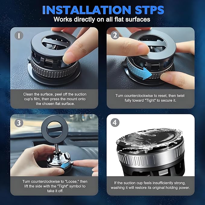 2026 Upgraded Reinforced Magnetic Car Phone Holder -24×N55 Ultra Magnets 110 LBS - 360°Swivel & Rock-Solid Hold Suction Cup Car Phone Mount for Magsafe iPhone 17 Pro Max 16-12 Air Plus