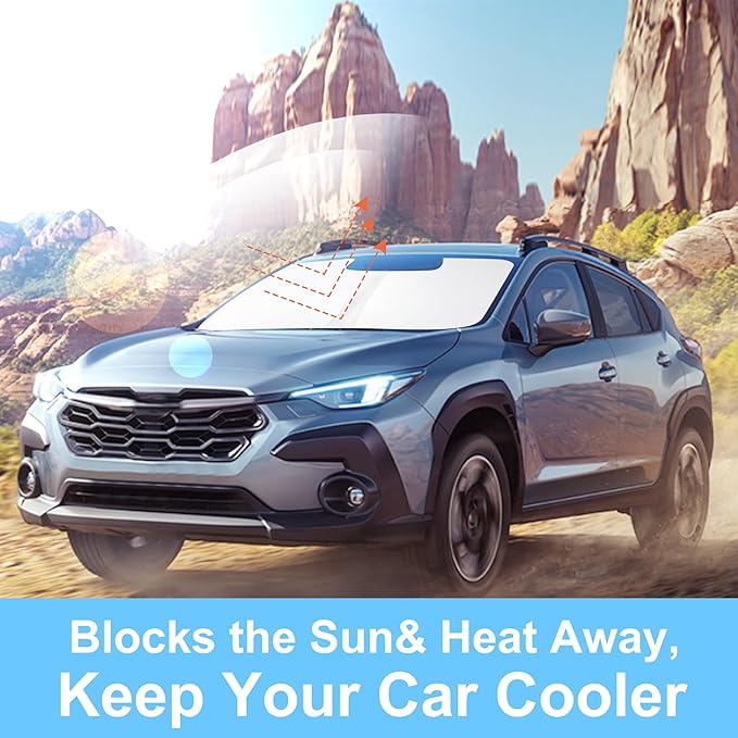 Windshield Sun Shade Custom Fit for 2018-2024 2025 2026 S-ubaru CrossTrek Accessories Foldable Sunshade Sun Blocker Protect Car from Sun Rays & Heat Damage Keep Car Cooler