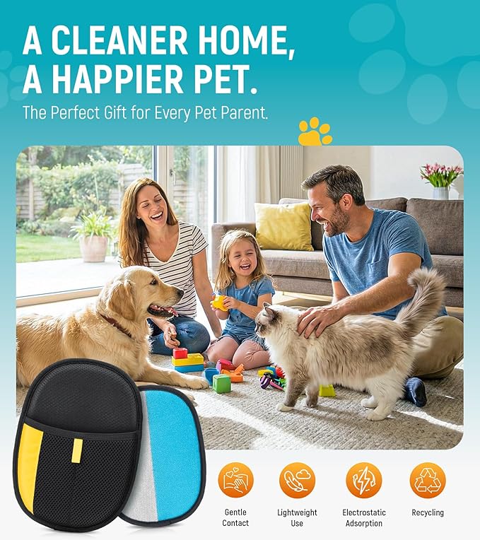 Pet Hair Removal Glove for Dogs & Cats - Upgraded Reusable Electrostatic Pet Hair Glove, Pet Hair Remover Tool for Laundry, Couch, Carpet & Car Seat, Gentle Grooming Mitt