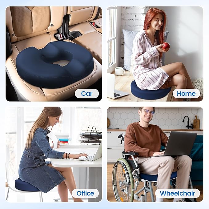 Donut Pillow Seat Cushion - Cooling Gel Outdoor Chair Cushions, Memory Foam Seat Cushion for Office & Home, Car Seat and Patio Furniture Cushions, Hemorrhoids Pillow and Tailbone Pain Relief, Blue