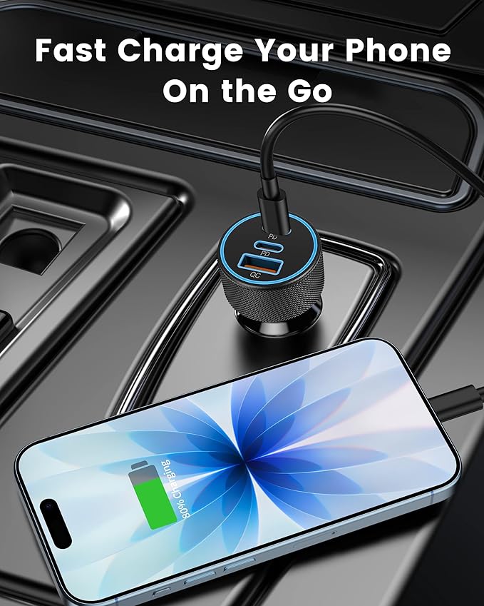 67W 3-Port Super Fast Type C Car Charger USB C for Samsung Galaxy S26 S25 S24 S23 S22 Ultra, iPhone 17/Air/16/15 Pro Max, Android, PD/QC Car Phone Adapter Accessories for Men Women + 3FT USB-C Cable