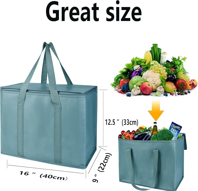 musbus 2Pk Insulated Reusable Grocery Bags, Collapsible Cooler Bag for Groceries, Heavy Duty Large Insulated Bag (Urban Gray)