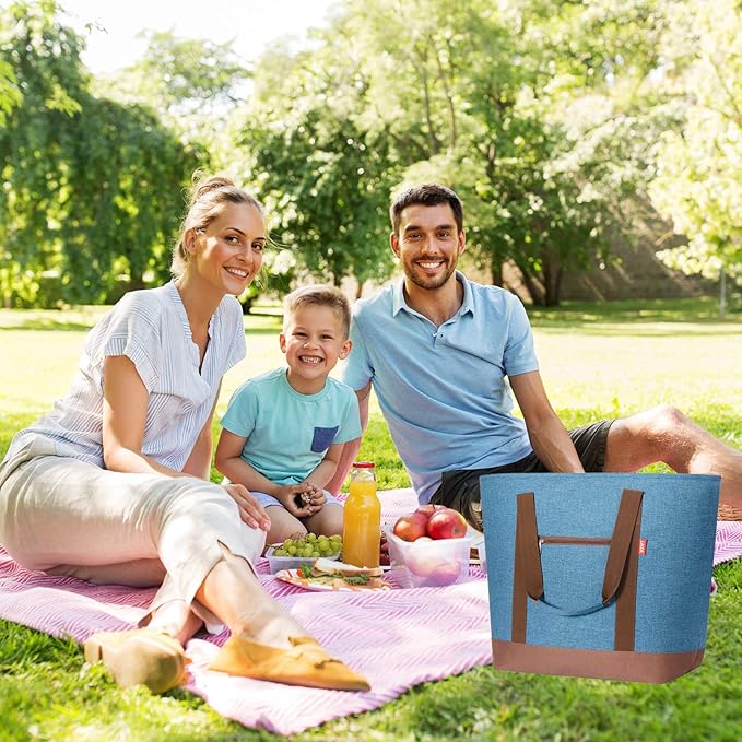 LHZK Jumbo Insulated Cooler Bag with Thermal Foam Insulation, Premium Leakproof Cooler Tote Bag with Zipper, Insulated Hot Cold Bag for Food Transport, Picnic, Travel, Beach (50L, Blue)