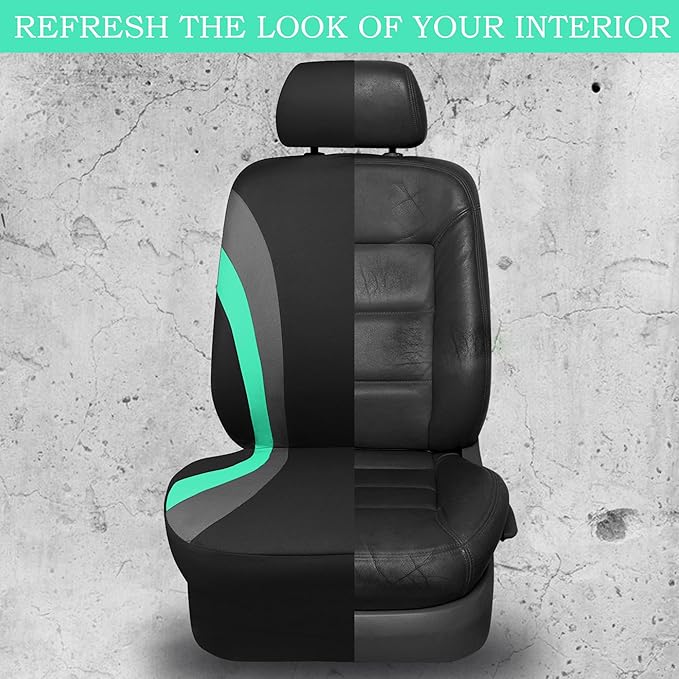 CAR PASS Line Rider Sporty Front Seat Covers,Mint Car Seat Covers Two Front Seats Only for Cute Women Girl, Airbag Compatible,Universal Fit Sedans,Cars,Vans,SUV,Truck(Black and Mint)