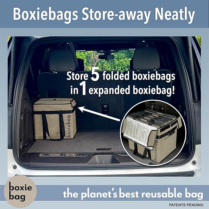 Reusable Grocery Bag (Single) – Durable Reusable Shopping Bag Box. Insulate, Stand Up, Stay Open, Fold Flat – Large Tote Bag with Long Handles & Reinforced Bottom. 2 Year Warranty.