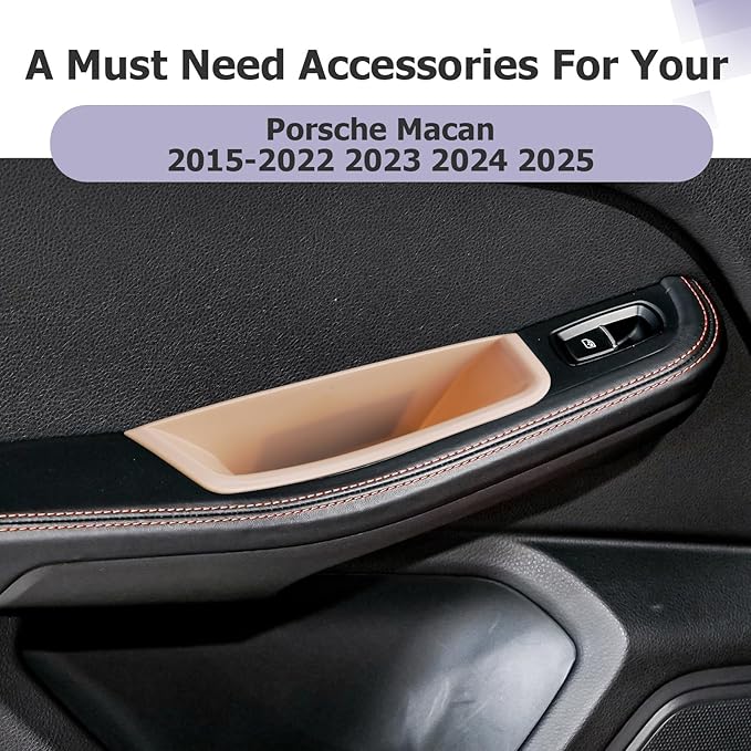 LUWU Door Tray Organizer Compatible with 2015-2025 Porsche Macan S/T/GTS Accessories Center Console Organizer Armrest Console Storage Box Insert Tray ABS Material Beige 4PCS (Not for Macan EV)