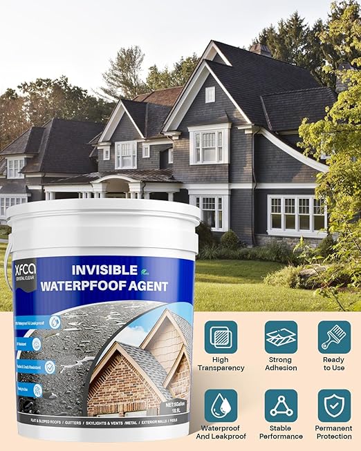 Transparent Waterproof Sealant,5 Gallon Clear Transparent Waterproof Coating,Liquid Invisible Water Proof Agent for Roofs Walls,Garden,Bathroom,Kitchen Indoor & Outdoor Water Proof Adhesive