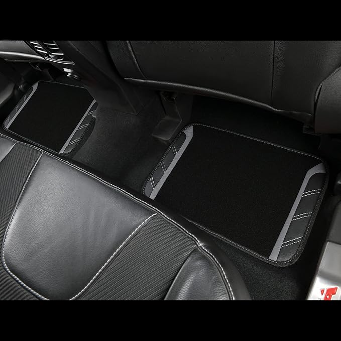 CAR PASS Leather Steering Wheel Cover and Waterproof Car Floor Mats,Microfiber Universal Car Combo Fit for 95% Sedan,SUV,Cars,14.5-15inch Sporty Anti-Slip Safety Comfortable Design(Black&Gray)