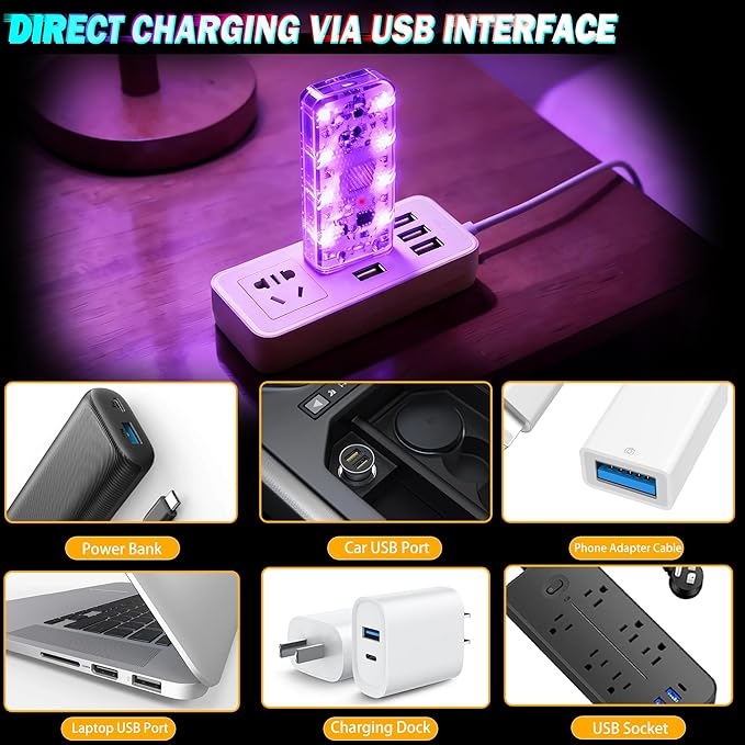 4 PCS Car LED Lights, USB Plug-in Rechargeable 8 High-Brightness,Portable Touch Control Dimmable Night Light for Car/Bedroom/Party/Holiday Decoration (1 Red&1 Blue& 1 Green& 1 Purple)