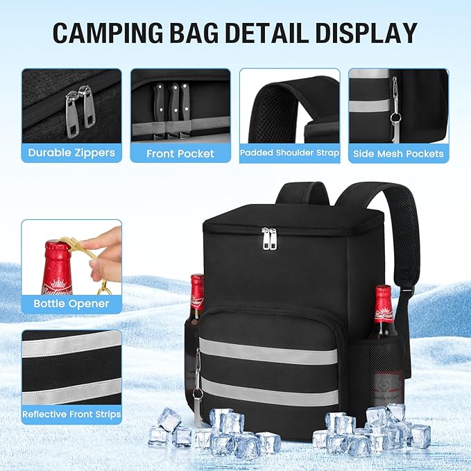 Cooler Backpack - 54 Cans Insulated Leak Proof Cooler Bag for Men & Women, Portable Picnic Camping Beach Hiking BBQ Lunch Backpack for Men and Women -Black