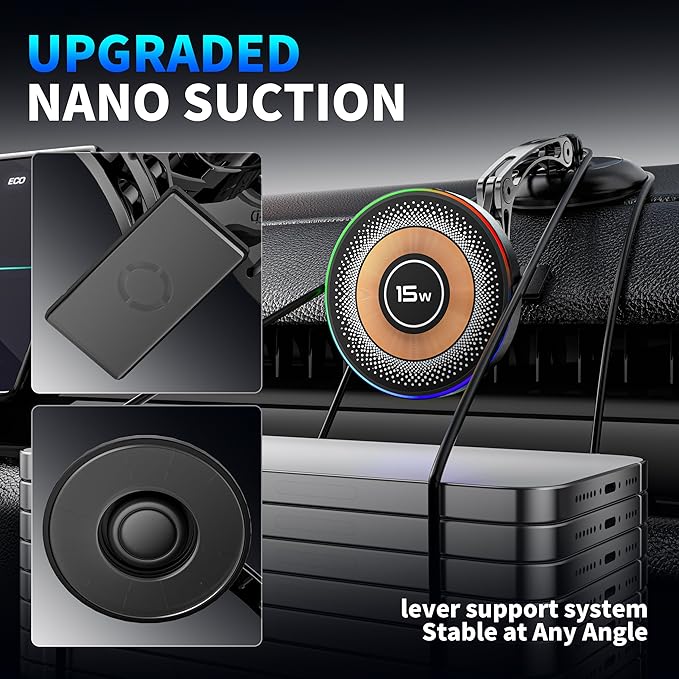 Magnetic Phone Holders for Your Car, 15W Fast Charging Car Charger, 2 in 1 Wireless Mag Safe Car Mount Stick on Dashboard Windshield, Car Accessories for iPhone 17/16/15/14/13/12 Series