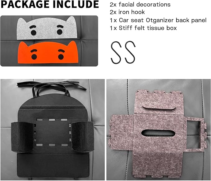 Backseat Car Organizers Felt Storage Box Hanging Storage Pocket Auto Travel Essentials Accessories for Kids & Adults, Universal for Most Cars With 2 Detachable animal-face