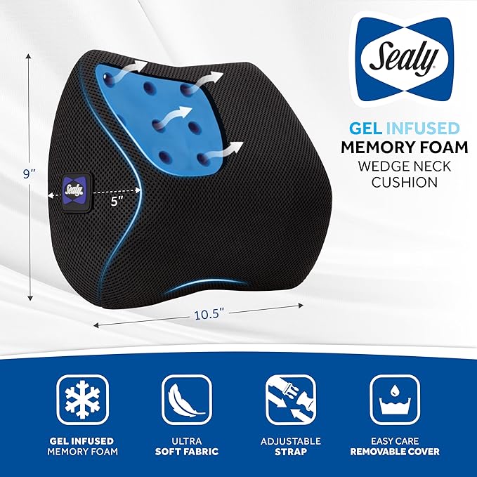 Sealy Ergonomic Car Neck Cushion β Memory Foam Neck Pillow for Car or Office Chair, Travel Neck Pillow,