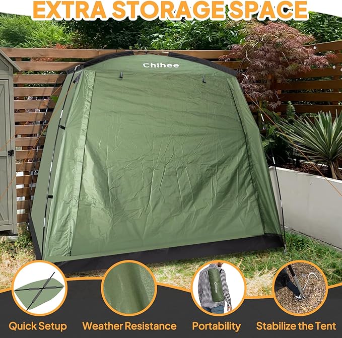 Chihee Bike Covers Shelter Bicycle Storage Sheds Travel Bike Tent Portable Waterproof Bicycle Cover for 2-3 Bikes 2 Doors Outdoor Storage for Motorcycle Garden Tools Lawn Mower All Seasons Easy Setup
