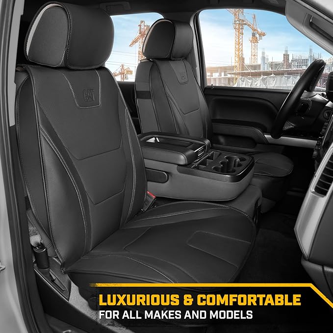 Cat® Edge Deluxe Car Seat Covers for Front Seats - Premium Black Faux Leather Seat Covers for Cars with Universal Fit, Rugged Automotive Seat Covers for Trucks, Interior Seat Covers for SUV