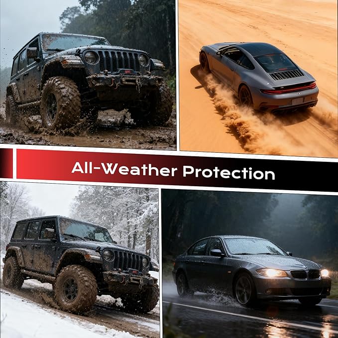 Coverado Red Rubber Car Floor Mats with Metallic Aluminum Film, Waterproof All Weather Protection, Universal Trim-to-Fit Automotive Mats for Cars SUVs Trucks, 4PCS Set