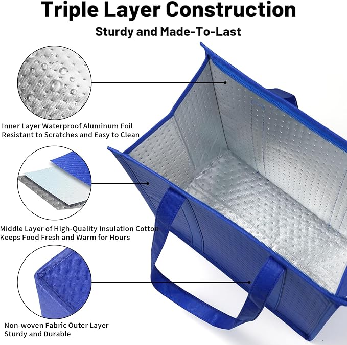 Insulated Grocery Bags with Zippered top Frozen Food Shopping Groceries Travel Insulated Tote Cooler Thermal Bags
