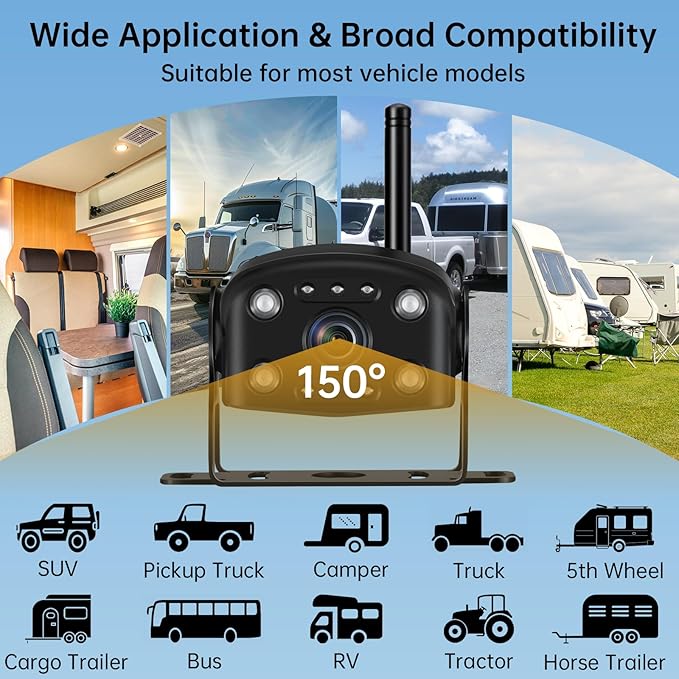 Wireless Backup Camera for RV Truck: 7" 1080P HD Monitor System with Dual Antennas, 350ft Stable Range, IP69K Waterproof, IR Night Vision, 4-Channel DVR Loop Recording for Trailer Camper Pickup