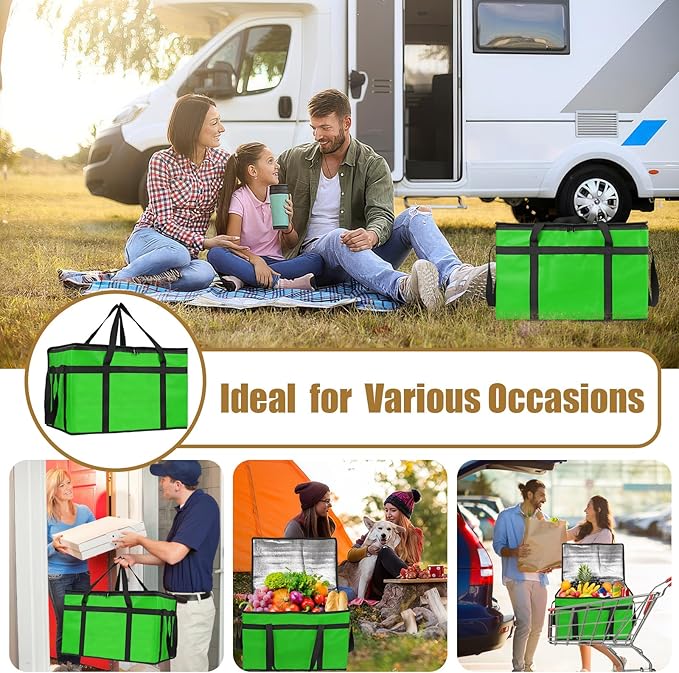 PEASUG Insulated Bags for Food Delivery, XXXL Pizza Delivery Bags, Large Capacity Cooler Bag Keep Food Warm for Grocery Shopping and Catering, Foldable, Heavy-Duty (Green)