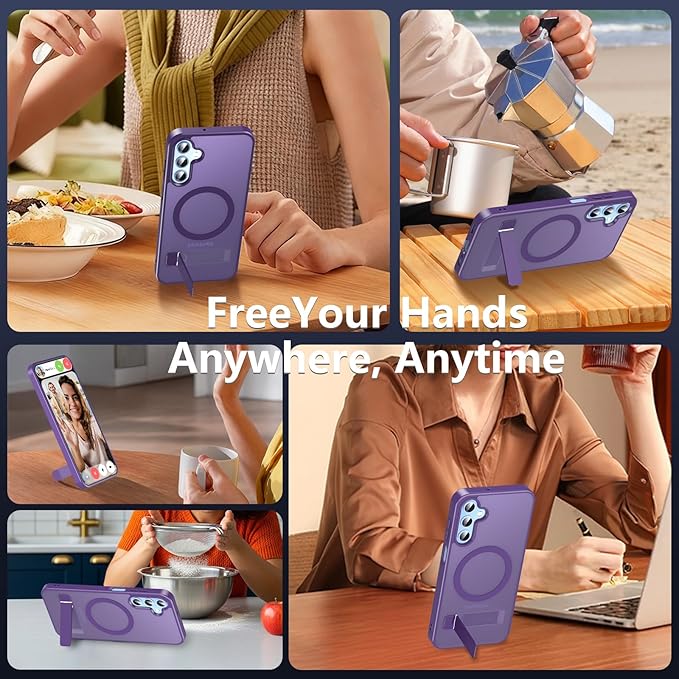 OWKEY for Samsung Galaxy A15 5G Phone Case with Screen Protector & Stand, Magnetic Case for Magsafe Military-Grade Protection Shockproof Matte Cover for Samsung Galaxy A15 5G (Purple)