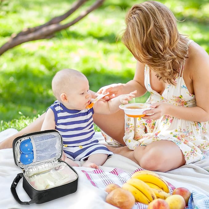 Breastmilk Cooler Travel bag with Ice Pack,Portable Breastmilk Cooler Bag with Buckle Handle,Insulated Breastmilk Storage Bag Cooler,Black