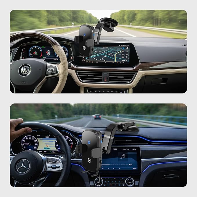 Auto Scan Fast Wireless Car Charger Phone Mount with Multi-Angle Adjustable Suction Cup – 15W Wireless Charging, Auto Scanning, Adjustable Grip for Phones 71mm-112.6mm