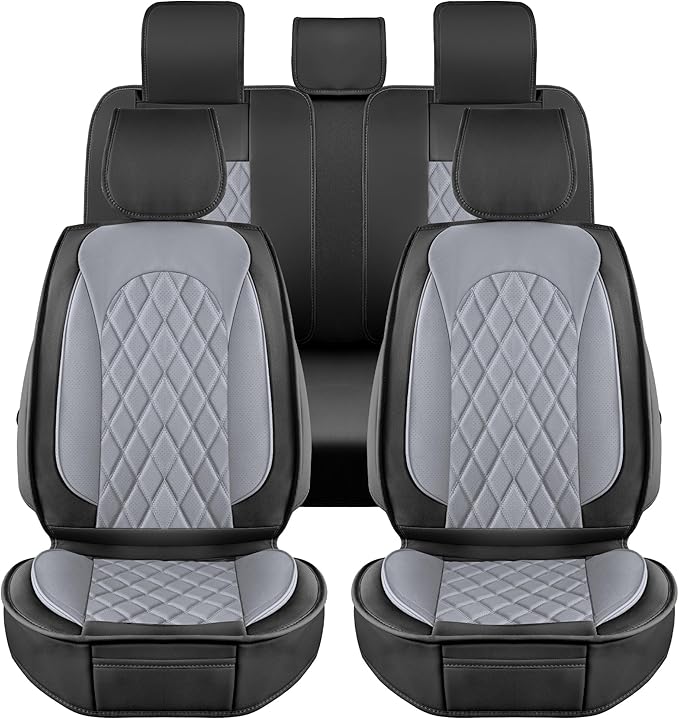 LINGVIDO Car Seat Covers Full Set (5 Seats) - Premium Perforated Nappa Leather, Waterproof Shield, Omni-Adapt Fit SUVs Sedans, Ultimate Family & Pet Protection