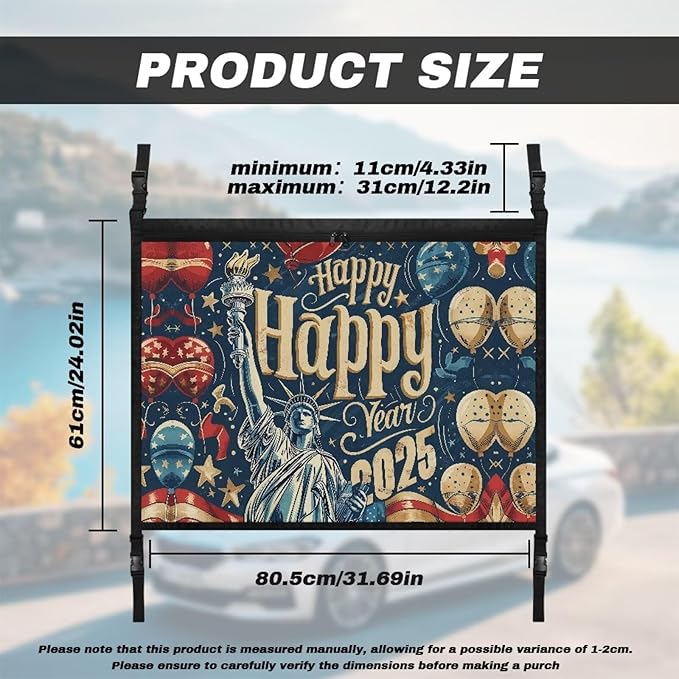 Generic New Year Car Ceiling Cargo Net Pocket Hanging Storage Bag with Zipper 31.69"x24.02" Double-Layer Mesh Car Roof Storage Organizer Long Road Trip Truck SUV Travel Camping New Year Decor