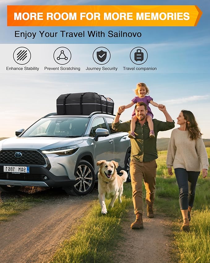 Sailnovo Rooftop Cargo Carrier - 21 Cubic PVC Waterproof Roof Rack Cargo Carrier for Top of Vehicle with/Without Rack, Soft-Shell Car Top Carrier Includes Anti-Slip Mat, Luggage Lock, 6 Door Hooks