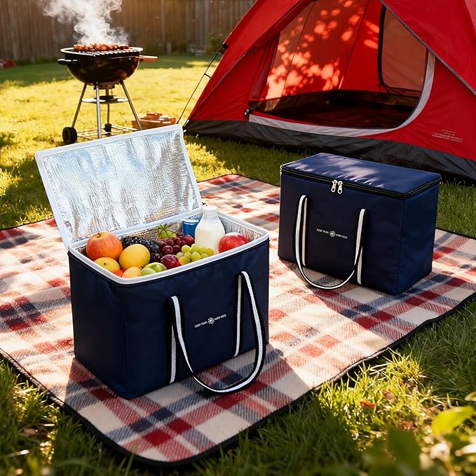 modscape Large Heavy Duty Insulated Grocery Bags–Delivery Bags with Hard Bottom Food Transport,Thermal Bags for Cold and hot Food, Collapsible Cooler for Shopping & Travel, Camping & Beach