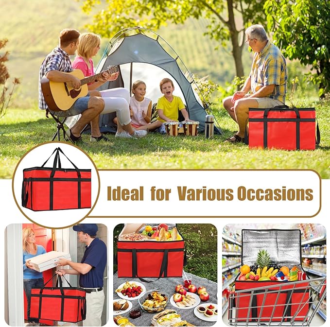 PEASUG Insulated Bags for Food Delivery, XXXL Pizza Delivery Bags, Large Capacity Cooler Bag Keep Food Warm for Grocery Shopping and Catering, Foldable, Heavy-Duty (Red)