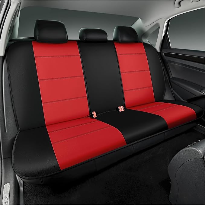 Road Comforts Car Seat Cover, Leather Car Seat Cover Full Set, Automotive Seat Covers, Airbag Compatible Universal Fit for Most Cars (Red)