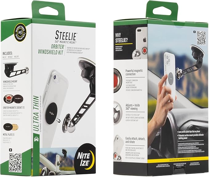 Nite Ize Steelie Windshield Kit - Magnetic Cell Phone Holder for Car Accessories - Sturdy Car Windshield Mount for Cell Phones - Orbiter
