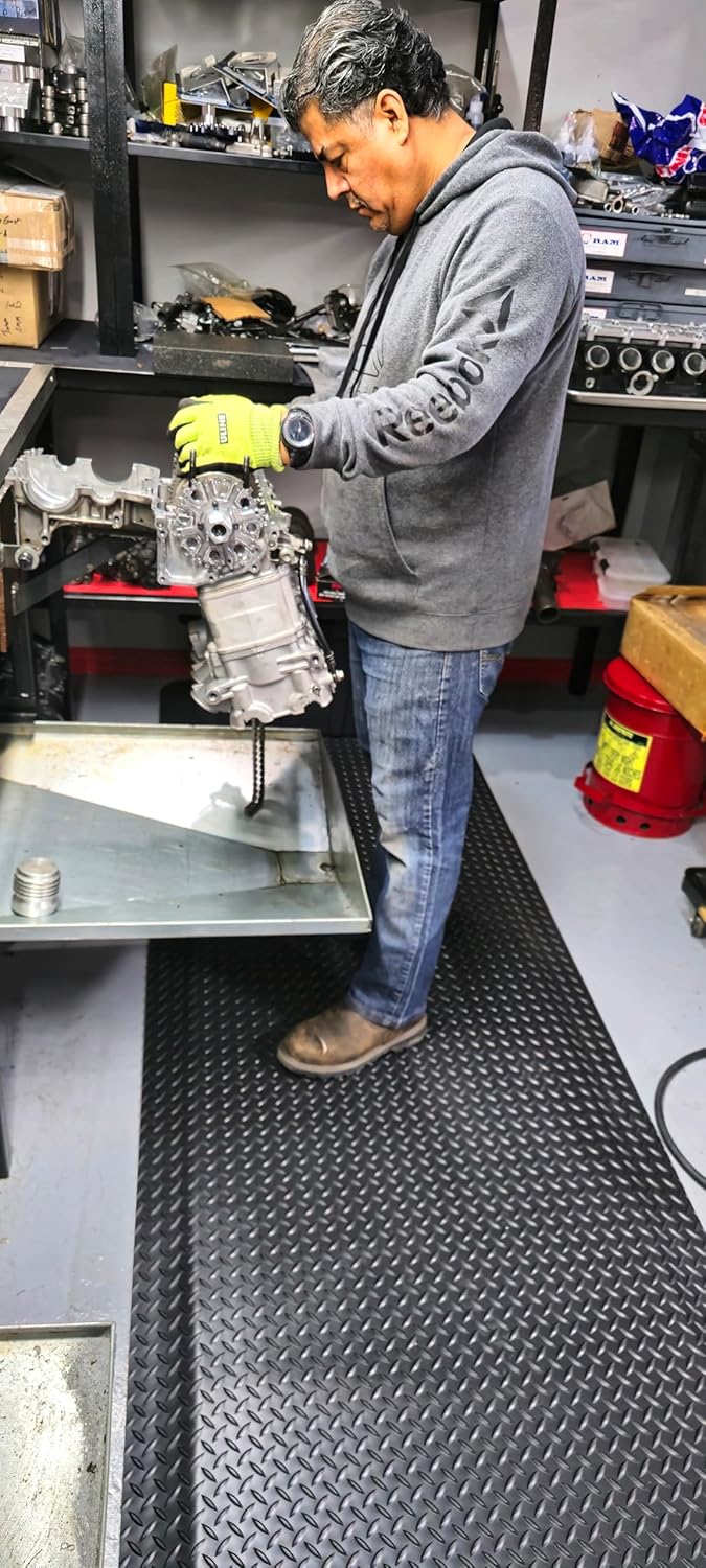 Rhino Mats, American Classic Diamond Anti-Fatigue Mats, Industrial Ergonomic Comfort Standing Mat for Work, Home, Garage, Office, Kitchen or Anywhere (Black 9/16" Thick, 4 FT. x 4 FT.)