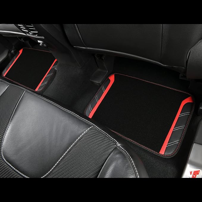 CAR PASS Leather Steering Wheel Cover and Waterproof Car Floor Mats,Microfiber Universal Car Combo Fit for 95% Sedan,SUV,Cars,14.5-15inch Sporty Anti-Slip Safety Comfortable Design(Black&Red)