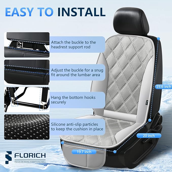 FLORICH Cooling Car Seat Cushion Front Seat Ventilated Car Seat Cover 2-Hours Auto Off Cooling Mat for Car Seats with 3-Speed Adjustable Universal Fit for 12V/24V Car SUV Truck Van for Summer, Gray