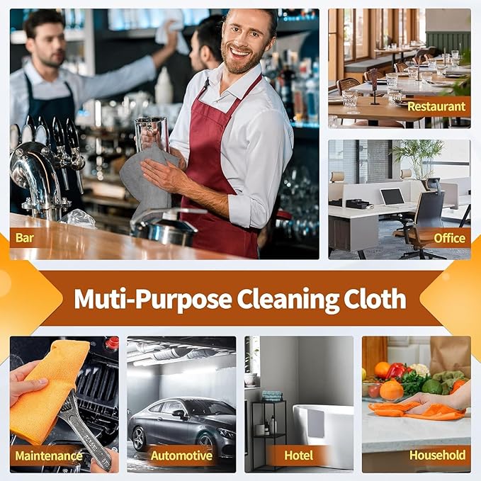 FIXSMITH Microfiber Cleaning Cloth -Pack of 24, Highly Absorbent Cleaning Rags(Grey&Orange), 16"X12" All Purpose Cleaning Towels for Housekeeping, Kitchen, Car, Reusable Microfiber Towels
