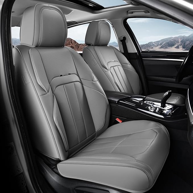 Coverado Car Seat Cover, Cover for Cars Full Seat, Premium Leather, Universal Fit Waterproof Seat Protectors, Car Seat Cushion Non-Slip for Most Cars-Gray