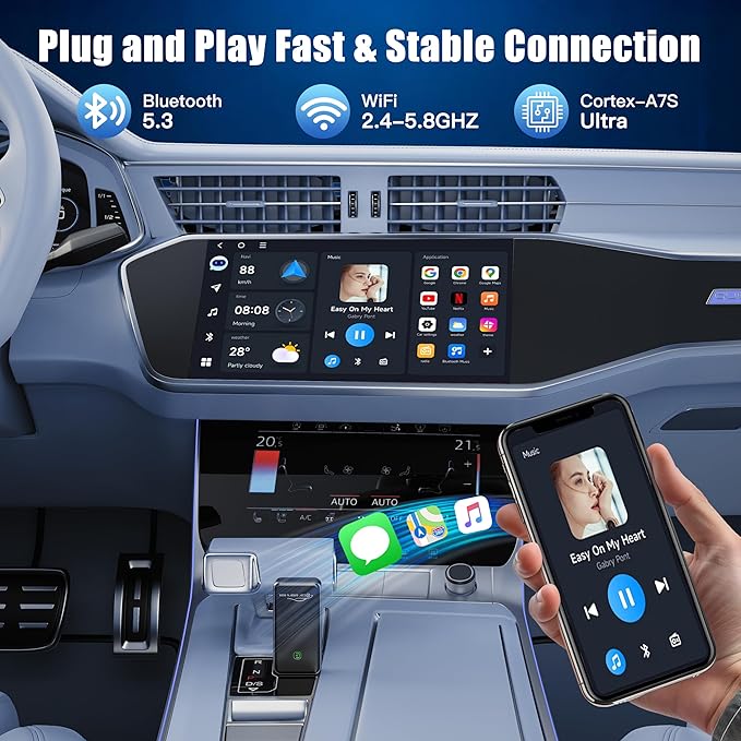 Wireless CarPlay Adapter for Apple iPhone - Convert Factory Wired to Wireless CarPlay Dongle, Plug & Play for iOS 10+ & Wired CarPlay Cars 2016+, USB & Type-C Port