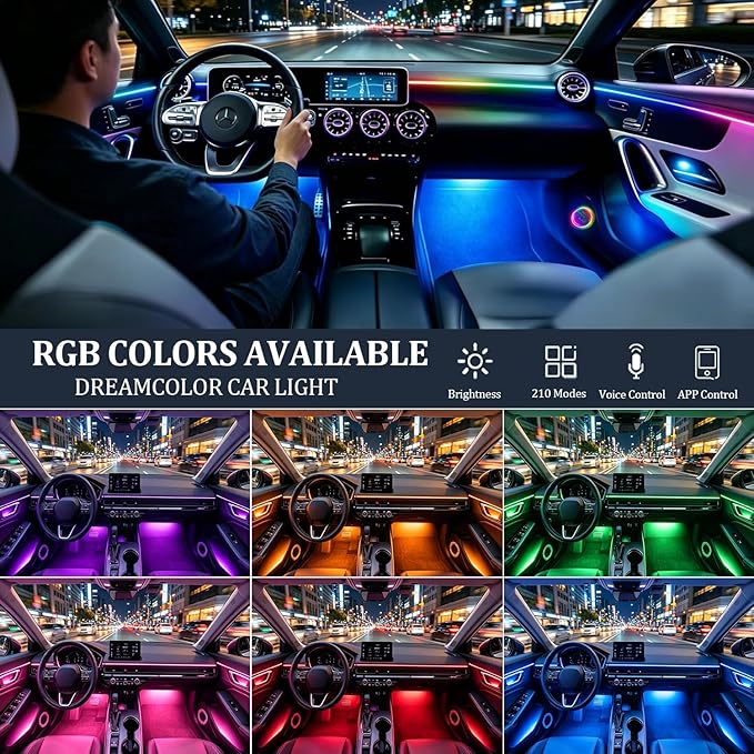 Acrylic Interior Car LED Strip Light,RGB 22 in 1 Neon Ambient Lighting Kits,Car Ambient Lighting with APP Control,LED Lights for Cars with Music Sync Dynamic Dreamcolor