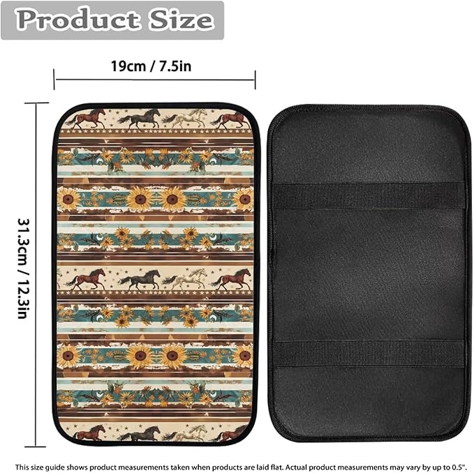 Auto Center Console Pad, Easy to Install Armrest Cover Pad for Trucks Vans SUV Cars Aztec Horse Sunflower Universal Car Interior Decor Accessories for Women Men