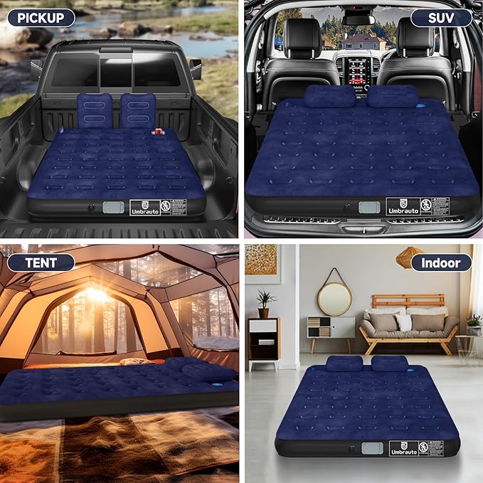 Umbrauto Truck Bed Air Mattress for 5.5-6.5ft Pickup Truck Bed, Cordless Pump Airbed Mattress with Accessories Kit for Outdoor Road Trip Travel