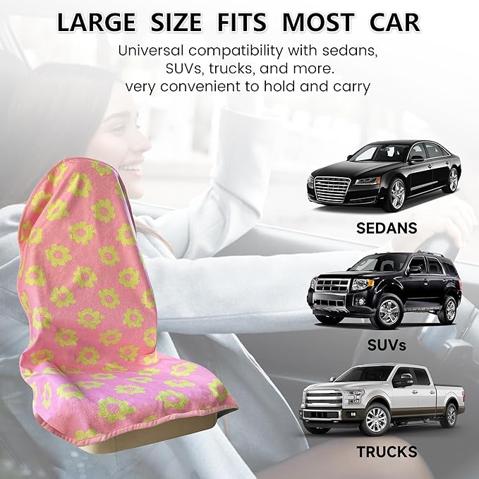 Car Seat Covers 2pcs Waterproof Towel Car Seat Cover Universal Fit for Most Trucks SUV Fitness Athletes Pets Gym and Water Sport,(Pink Flower)