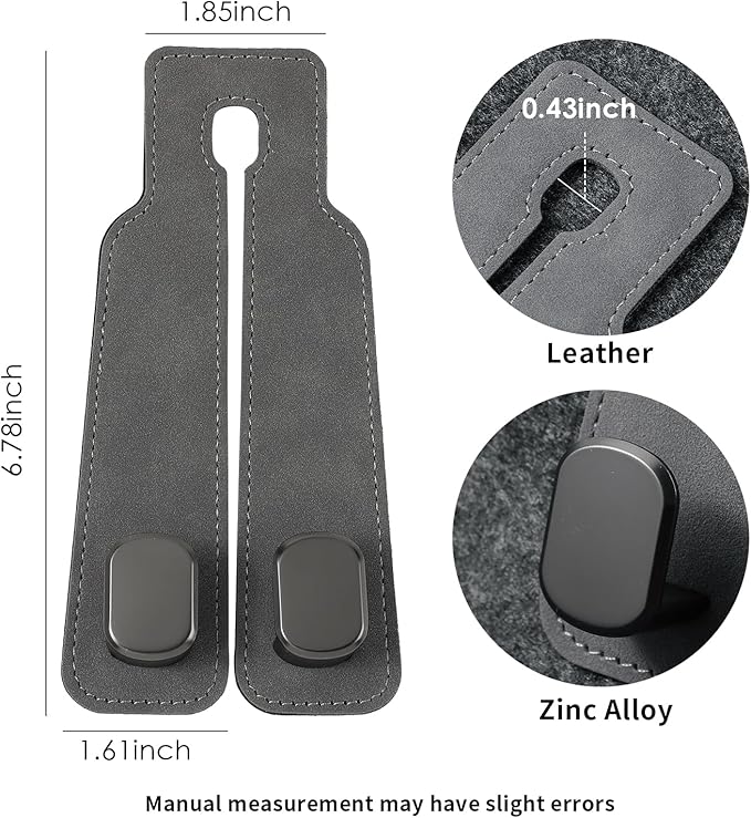 KINIVA Car Seat Headrest Storage Hooks, Set of 2, Suede PU Leather, Double Hooks (Grey)