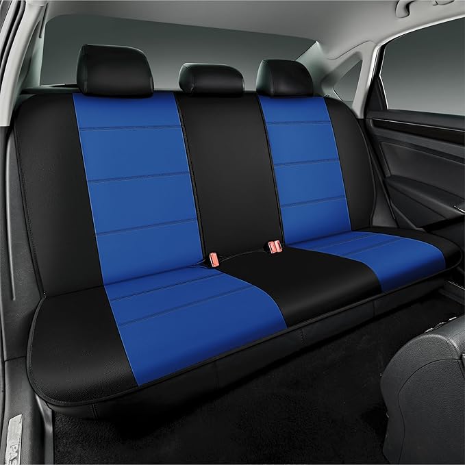Road Comforts Car Seat Cover, Leather Car Seat Cover Full Set, Automotive Front Rear Seat Covers, Airbag Compatible Universal Fit for Most Cars (Blue)