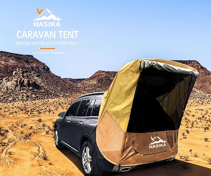 Hasika SUV Tailgate Tent - 2 Person Car Camping Awning, 3000mm Waterproof & UPF 50+ -Portable Hatchback Tent for Couples & Pet Owners, 2-Min Setup Road Trip Essentials Yellow